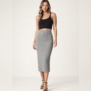 EXPRESS Elegant Gray Ribbed Knit Midi Skirt Small